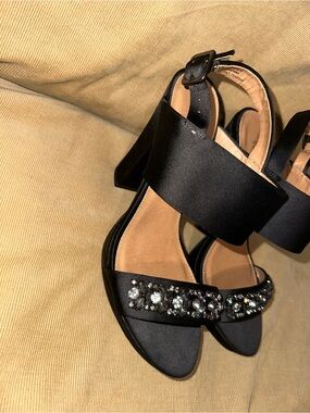 "Report" Brand Black Jeweled Block Heel Slingback